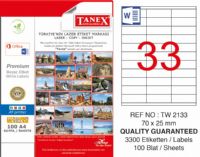 Tanex TW-2133 Laser Etiket ( 70*25 mm ) 100 Sayfa
