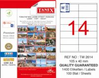 Tanex TW-2614 Laser Etiket ( 105*40 mm ) 100 Sayfa