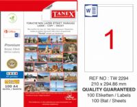 Tanex TW-2294 Laser Etiket ( 210*294,86 mm ) 100 Sayfa