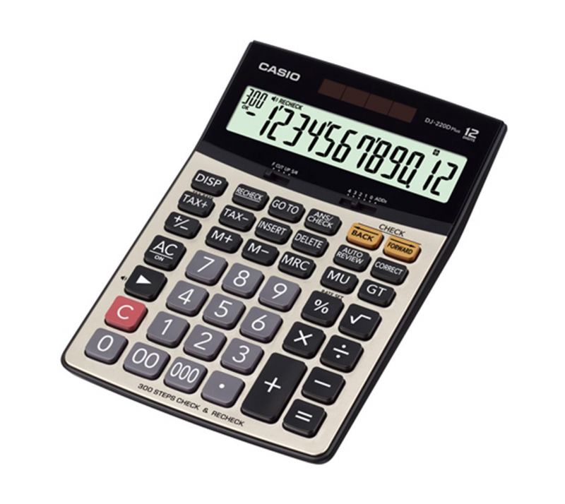 Casio DJ-220D Plus ��lem Kontroll� 12 Hane Masa �st� Hesap Makinesi