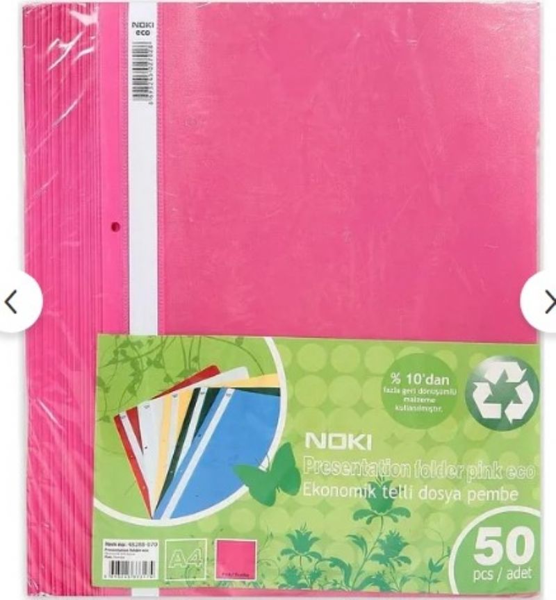 Noki Plastik Telli Dosya Pembe 50 li