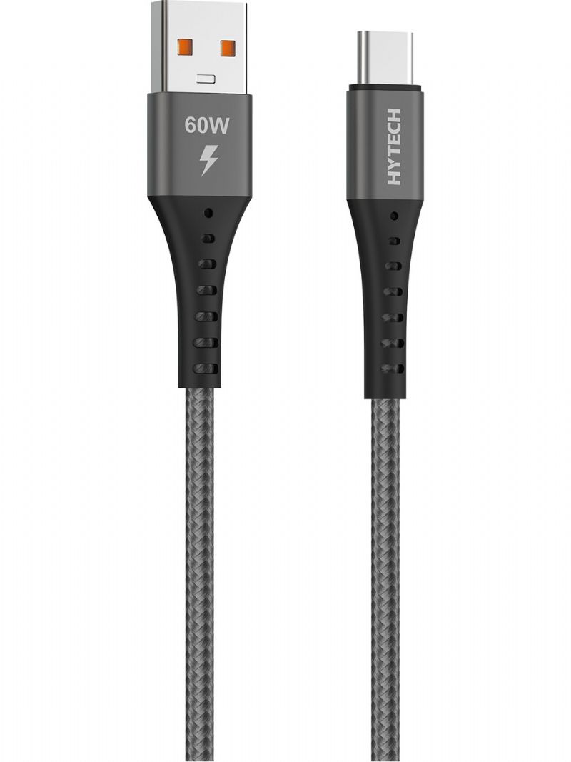 Hytech HY-X431 1M 3A 60W Type-C �rg�l� Silver Gri Data + �arj Kablosu